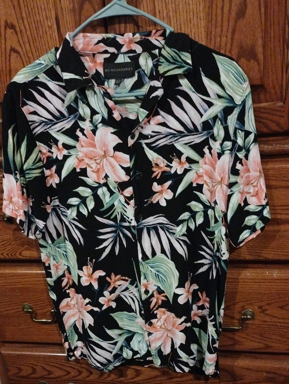 Men's Small No Boundaries Black Floral Tropical Button-Up
